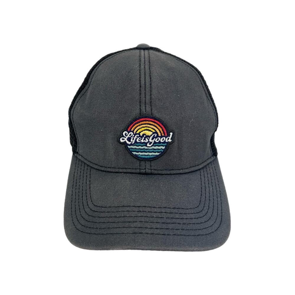 Life Is Good Trucker Hat Dark Gray OS Snapback Patch Adjustable Beach